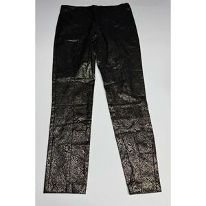 Alfani Woman's Metallic Slim Pants Black And Gold Size 10 Holiday Festive